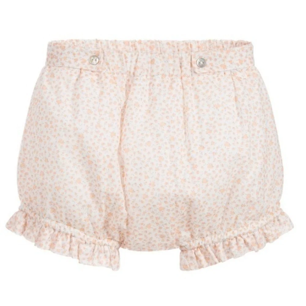 Laranjinha orange peach floral cotton baby shorts 12 months from childrensalon
